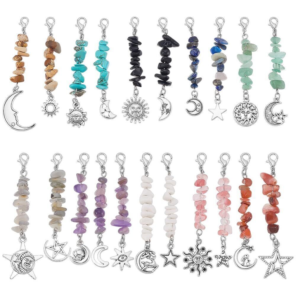 3476 20pcs Natural Gemstone Chips Pendant Decoration Antique Silver Alloy